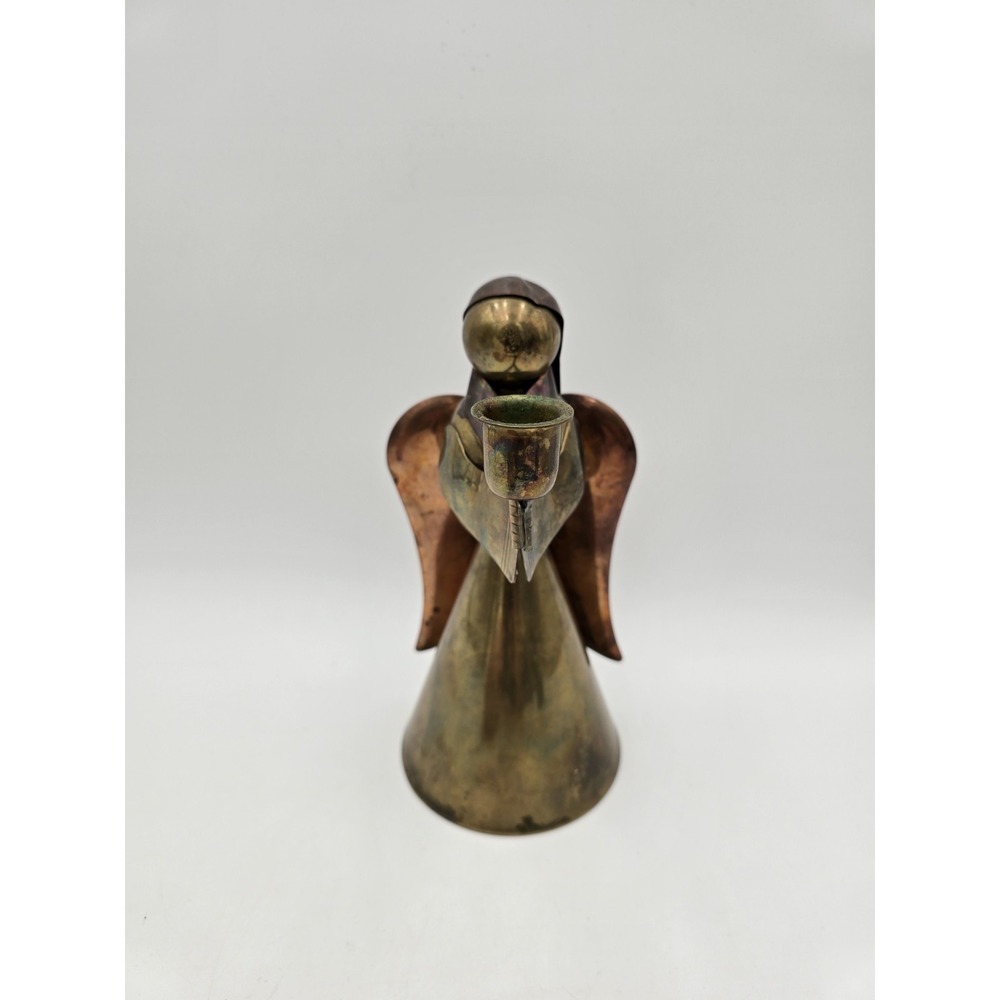 Vintage Brass and Copper Angel Candlestick Holder 9.5"